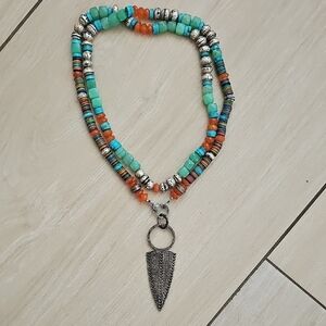 Royal Nomad Artisan Multicolor Beaded Necklace with Arrowhead Pendant